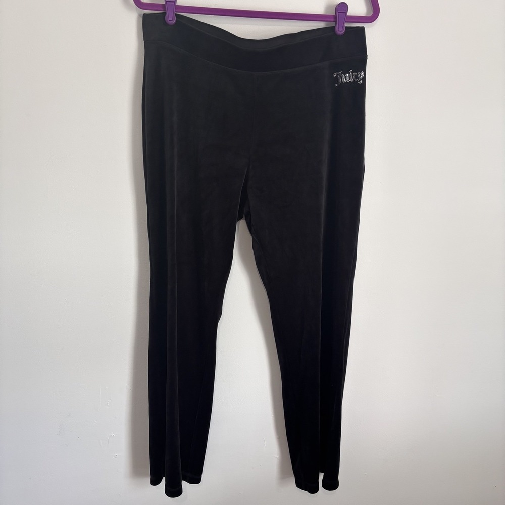 Juicy Couture Women's Velour Drawstring Track Pants Size L Black Y2K Lounge Soft - Picture 2 of 12